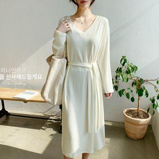 V-neck T-shirt Dress With Sash