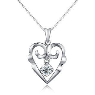 18k White Gold Heart Dangle Diamond Solitaire Pendant Necklace (0.11 Ct) (free 925 Silver Box Chain, 16)