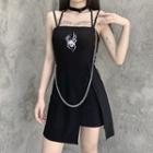 Choker-neck Spaghetti Strap Logo A-line Dress