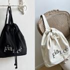 Drawcord Letter Embroidered Canvas Backpack