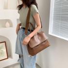 Faux Leather Flap Crossbody Bag Dark Brown - One Size