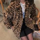 Leopard Print Fluffy Jacket Leopard - Brown - One Size