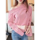 Off-shoulder Wide-cuff Stripe Shirt