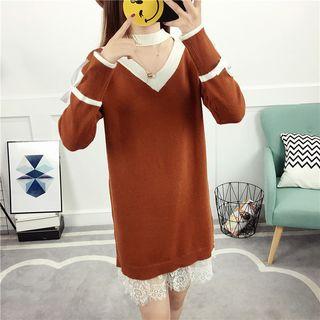 Plain Halter V-neck Knit Dress