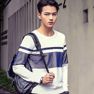 Contrast Color Mesh Trim Long Sleeve T-shirt