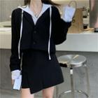 Buttoned Hooded Jacket / Single Breasted Blazer / A-line Mini Skirt