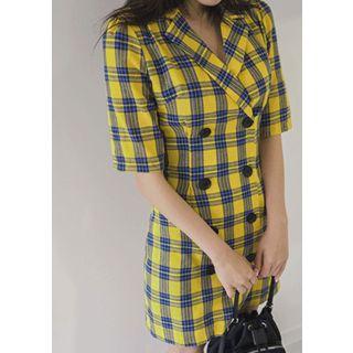 Plaid Line Blend Mini Blazer Dress