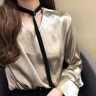 V-neck Satin Blouse With Choker