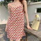 Spaghetti Strap Floral Mini A-line Dress Red & Green & White - One Size