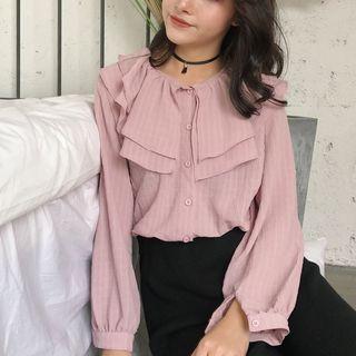 Ruffle Trim Long Sleeve Blouse