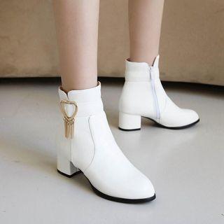 Heart Buckle Chunky Heel Short Boots