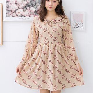 Long-sleeve Lettering Mini A-line Dress
