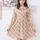 Long-sleeve Lettering Mini A-line Dress