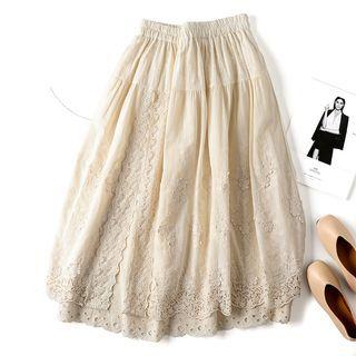 Lace Midi A-line Skirt Light Almond - One Size