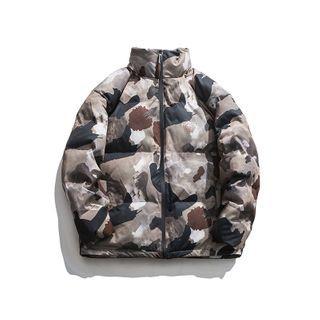 Padded Camouflage Print Zip Jacket