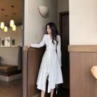 Irregular Hem Long-sleeve Midi Shirtdress White - One Size