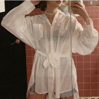 Eyelet Lace Long Shirt White - One Size