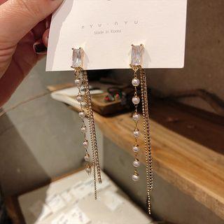 Faux Pearl Fringed Earring 1 Pair - Silver Stud - Gold - One Size