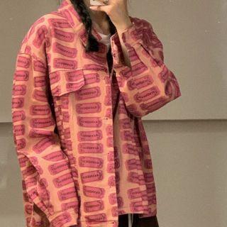 Lettering Print Jacket Pink - One Size