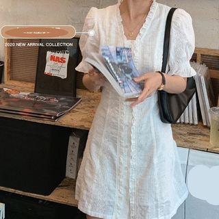 Puff-sleeve Mini A-line Dress / Blouse / Wide-leg Shorts