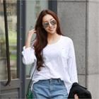 Round-neck Pocket-front 3/4 Sleeve T-shirt