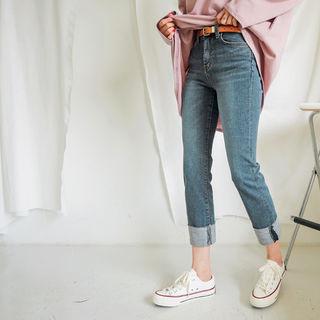Cuff-hem Cutout Straight-cut Jeans