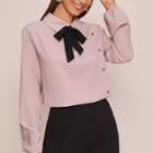 Long-sleeve Tie Front Blouse