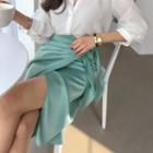 Knotted Satin Wrap Skirt
