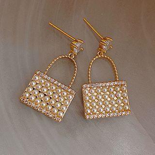 Faux Pearl Lock Drop Earring 1 Pair - Silver Pin - As Shown In Figure - One Size