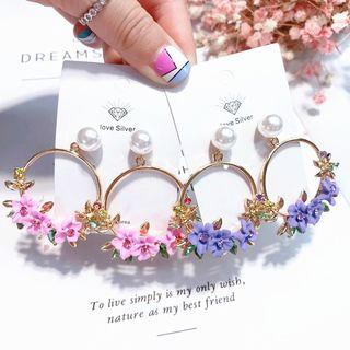 Faux Pearl Floral Mini Hoop Earring