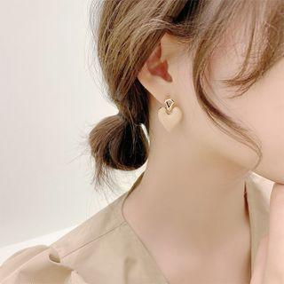 Heart Ear Stud 1 Pair - Silver Pin - Heart - Almond - One Size