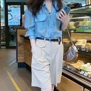 Set: Long-sleeve Cargo Shirt + Wide-leg Shorts