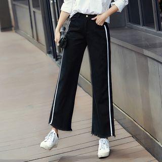 Striped Trim Cropped Wide-leg Jeans