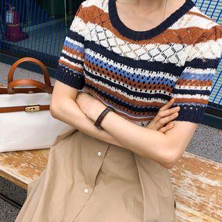 Stripe Pointelle-knit Top