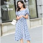 Dotted Puff-sleeve A-line Dress
