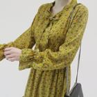 Tie-neck Flounced Long Floral Dress Yellow - One Size