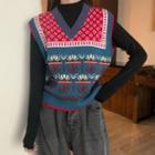 Jacquard Knit Vest / Long-sleeve Mock Neck T-shirt