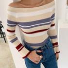 Off-shoulder Stripe Rib-knit Top