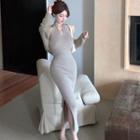 Halter Open-back Maxi Sheath Tank Dress / Cardigan Shrug