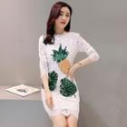 Long-sleeve Sequined Lace A-line Dress