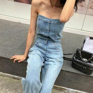 Bell-bottom Denim Tube Jumpsuit
