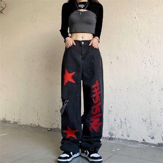 Star Ripped Wide-leg Jeans