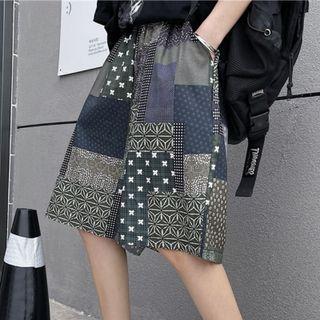 Print Paneled Wide Leg Shorts