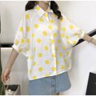 Elbow-sleeve Polka Dot Shirt