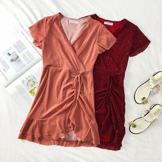 Glitter Drawstring V-neck Dress