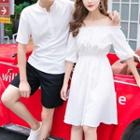Couple Matching Off-shoulder A-line Dress / Short-sleeve T-shirt / Shorts