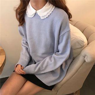 Layered Collar Blouse / Crew-neck Sweater
