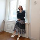 Frilled-collar Floral-panel Maxi Dress