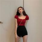 Plain Square Neck Short-sleeve T-shirt