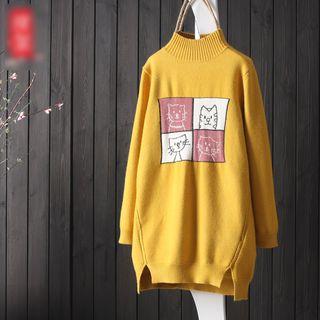 Cat Mock-neck Long Sweater